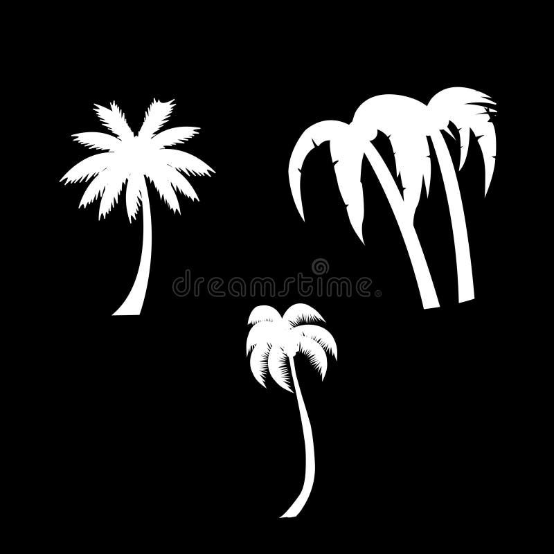 Palm trees icon set isolated on black background. stock illustration Palm trees icon set isolated on black background. stock illustration