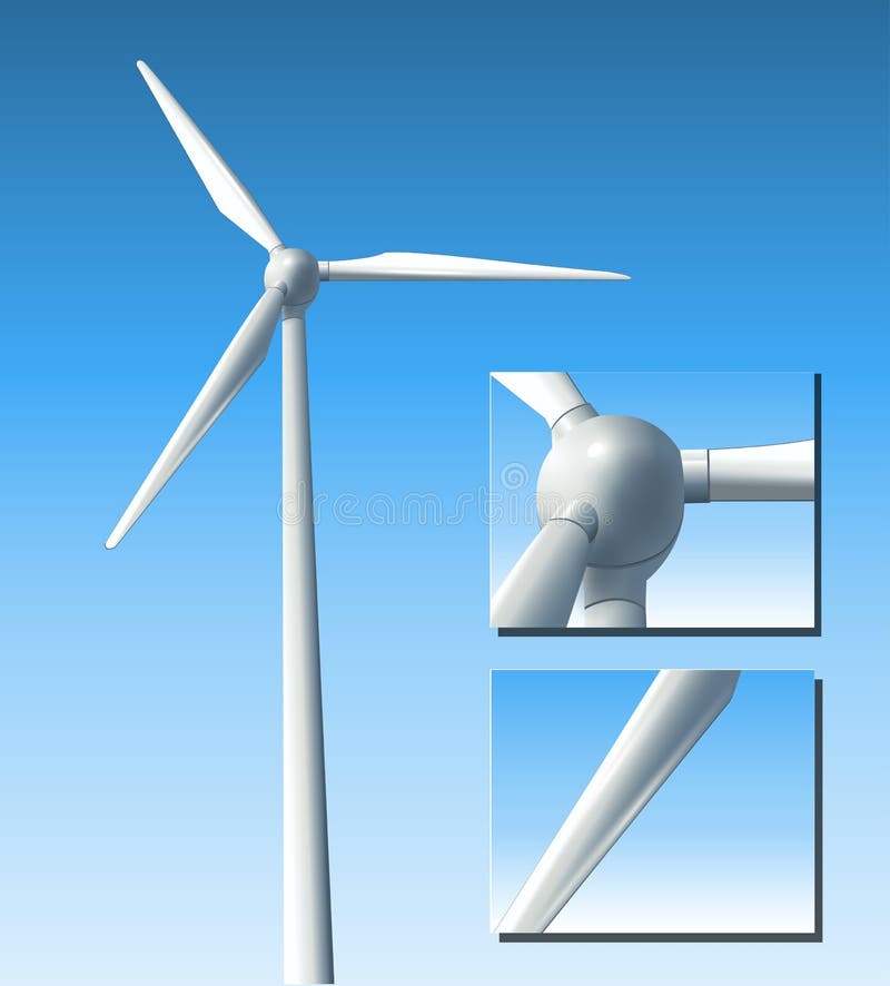 Vento turbina Attraverso blu, realistico vettore illustrazioni.