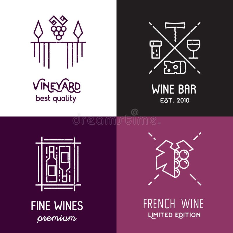 Vector wine line icons and logos. stock illustration Vector wine line icons and logos. stock illustration