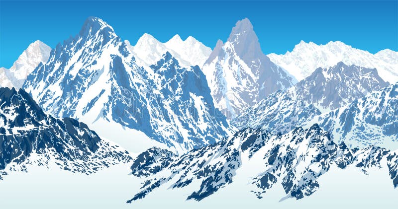 Vector winter alps mountains illustration