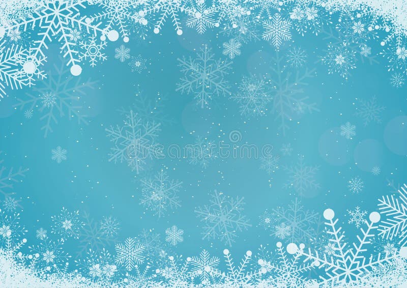 Vector winter sky blue gradient Christmas background snowflake and snow border. The vector winter sky blue gradient Christmas background snowflake and snow