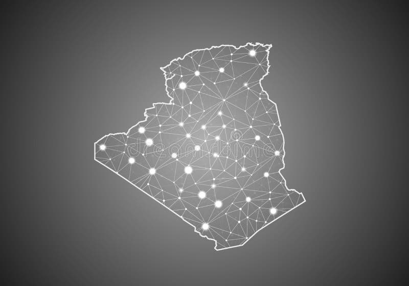 Vector wireframe mesh polygonal of algeria map. Abstract global connection structure. Map connected with lines and dots. Geometric vector illustration