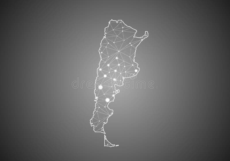 Vector wireframe mesh polygonal of argentina map. Abstract global connection structure. Map connected with lines and dots. stock illustration