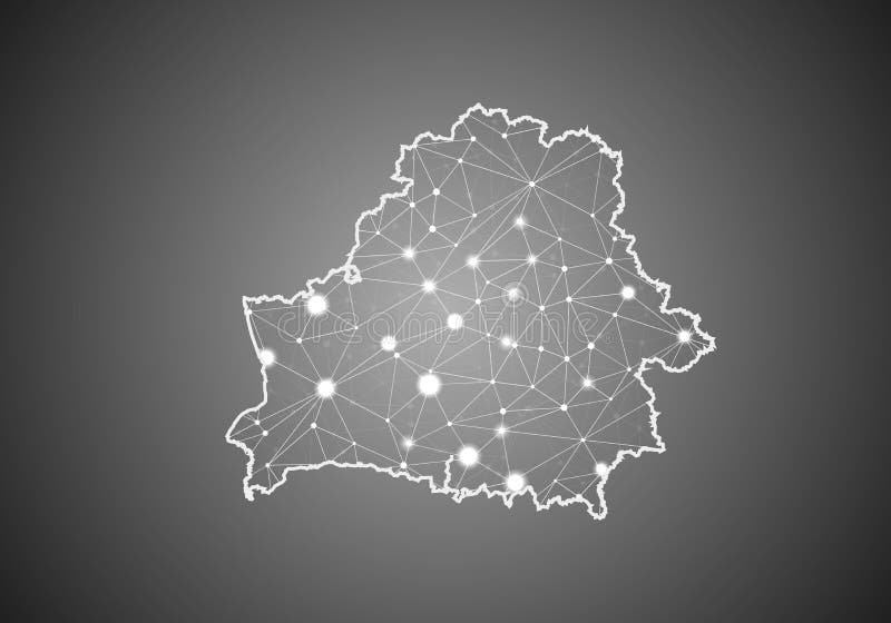 Vector wireframe mesh polygonal of belarus map. Abstract global connection structure. Map connected with lines and dots. Geometric vector illustration