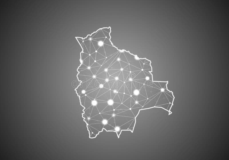 Vector wireframe mesh polygonal of bolivia map. Abstract global connection structure. Map connected with lines and dots. Geometric vector illustration