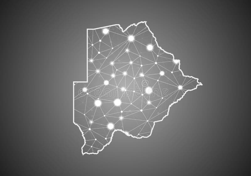 Vector wireframe mesh polygonal of botswana map. Abstract global connection structure. Map connected with lines and dots. royalty free illustration
