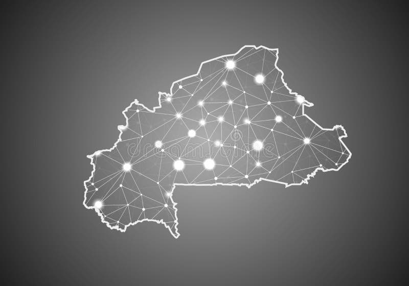 Vector wireframe mesh polygonal of burkina Faso map. Abstract global connection structure. Map connected with lines and dots. vector illustration
