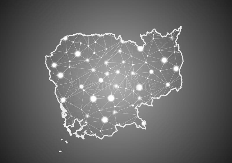 Vector wireframe mesh polygonal of cambodia map. Abstract global connection structure. Map connected with lines and dots. vector illustration