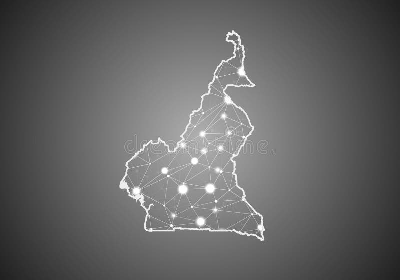 Vector wireframe mesh polygonal of cameroon map. Abstract global connection structure. Map connected with lines and dots. vector illustration