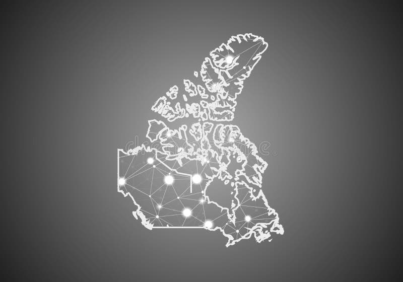 Vector wireframe mesh polygonal of canada map. Abstract global connection structure. Map connected with lines and dots. Geometric stock illustration