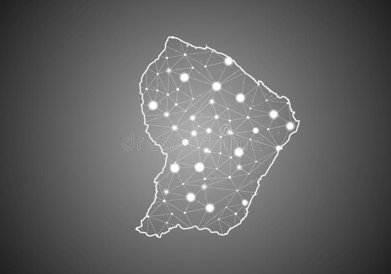 Vector wireframe mesh polygonal of french Guiana map. Abstract global connection structure. Map connected with lines and dots. royalty free illustration