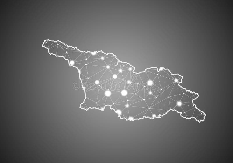 Vector wireframe mesh polygonal of georgia South Ossetia map. Abstract global connection structure. Map connected with lines and stock illustration