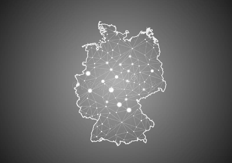 Vector wireframe mesh polygonal of germany map. Abstract global connection structure. Map connected with lines and dots. Geometric stock illustration