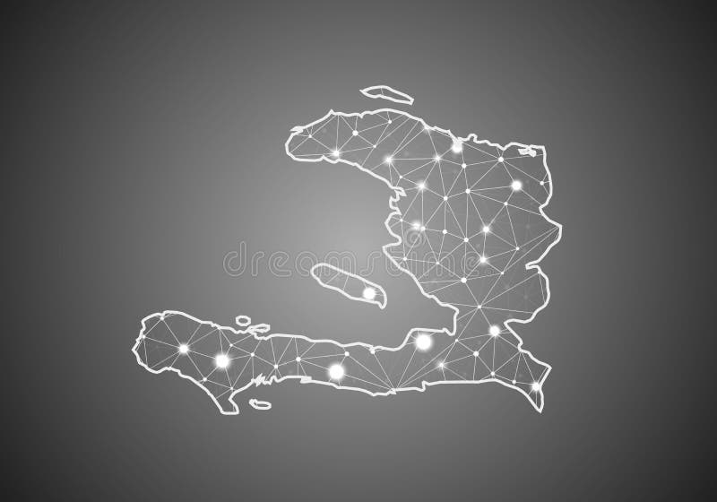 Vector wireframe mesh polygonal of haiti map. Abstract global connection structure. Map connected with lines and dots. Geometric vector illustration