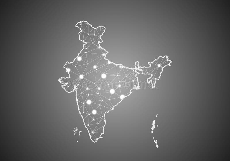 Vector wireframe mesh polygonal of india map. Abstract global connection structure. Map connected with lines and dots. Geometric vector illustration