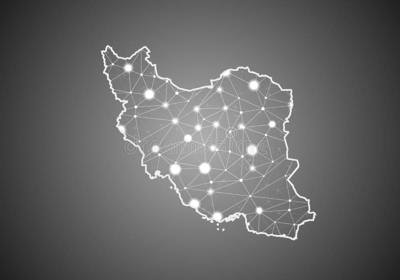 Vector wireframe mesh polygonal of iran map. Abstract global connection structure. Map connected with lines and dots. Geometric stock illustration