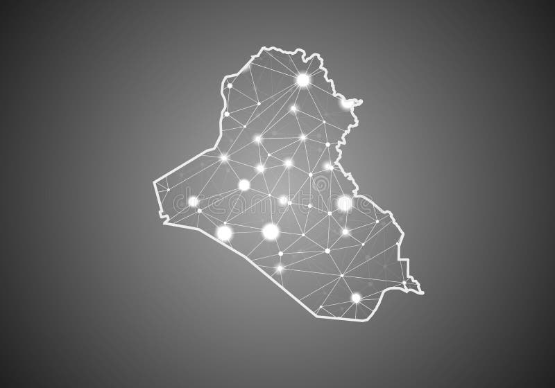 Vector wireframe mesh polygonal of iraq map. Abstract global connection structure. Map connected with lines and dots. Geometric royalty free illustration