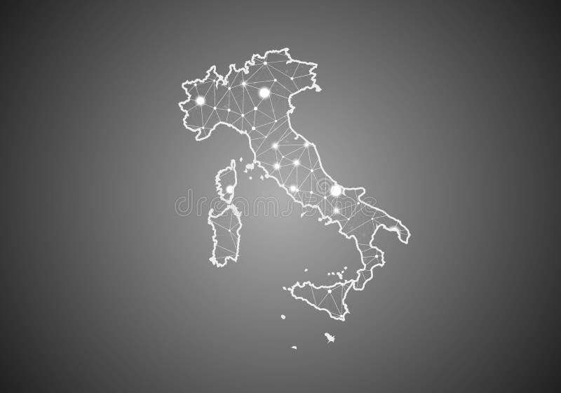 Vector wireframe mesh polygonal of italy map. Abstract global connection structure. Map connected with lines and dots. Geometric stock illustration