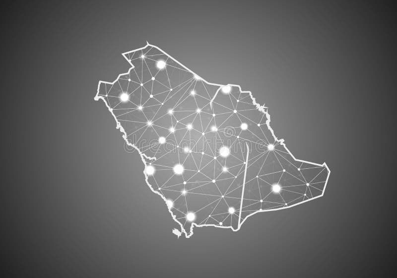 Vector wireframe mesh polygonal of saudi Arabia map. Abstract global connection structure. Map connected with lines and dots. vector illustration
