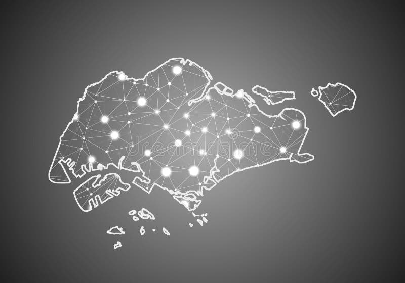 Vector wireframe mesh polygonal of singapore map. Abstract global connection structure. Map connected with lines and dots. stock illustration