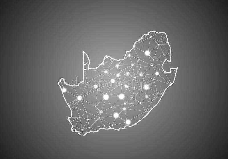 Vector wireframe mesh polygonal of South Africa map. Abstract global connection structure. Map connected with lines and dots. vector illustration