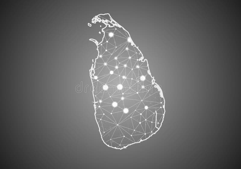 Vector wireframe mesh polygonal of sri Lanka map. Abstract global connection structure. Map connected with lines and dots. vector illustration