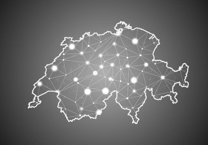 Vector wireframe mesh polygonal of switzerland map. Abstract global connection structure. Map connected with lines and dots. vector illustration