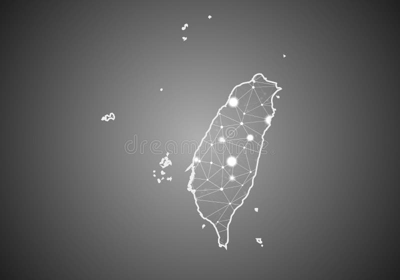 Vector wireframe mesh polygonal of taiwan map. Abstract global connection structure. Map connected with lines and dots. Geometric royalty free illustration