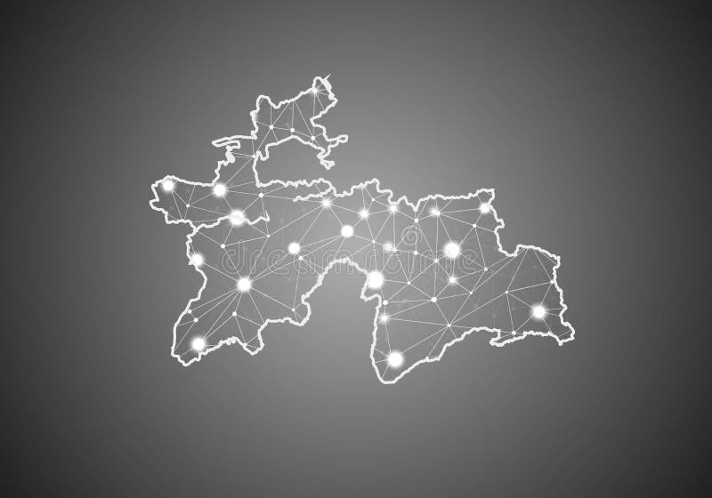 Vector wireframe mesh polygonal of tajikistan map. Abstract global connection structure. Map connected with lines and dots. vector illustration