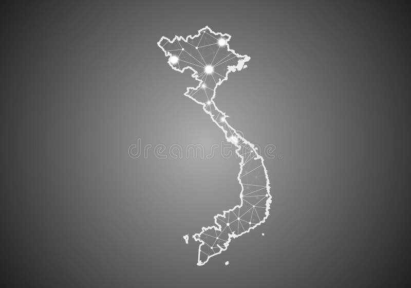 Vector wireframe mesh polygonal of vietnam map. Abstract global connection structure. Map connected with lines and dots. Geometric vector illustration