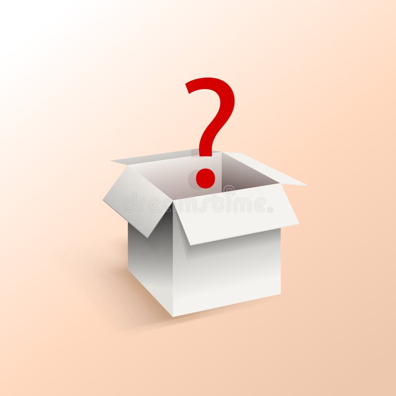 Vector Witte Doos met Rood Vraagteken, Illustratiemalplaatje, Verrassingsdoos vector illustratie Vector Witte Doos met Rood Vraagteken, Illustratiemalplaatje, Verrassingsdoos vector illustratie