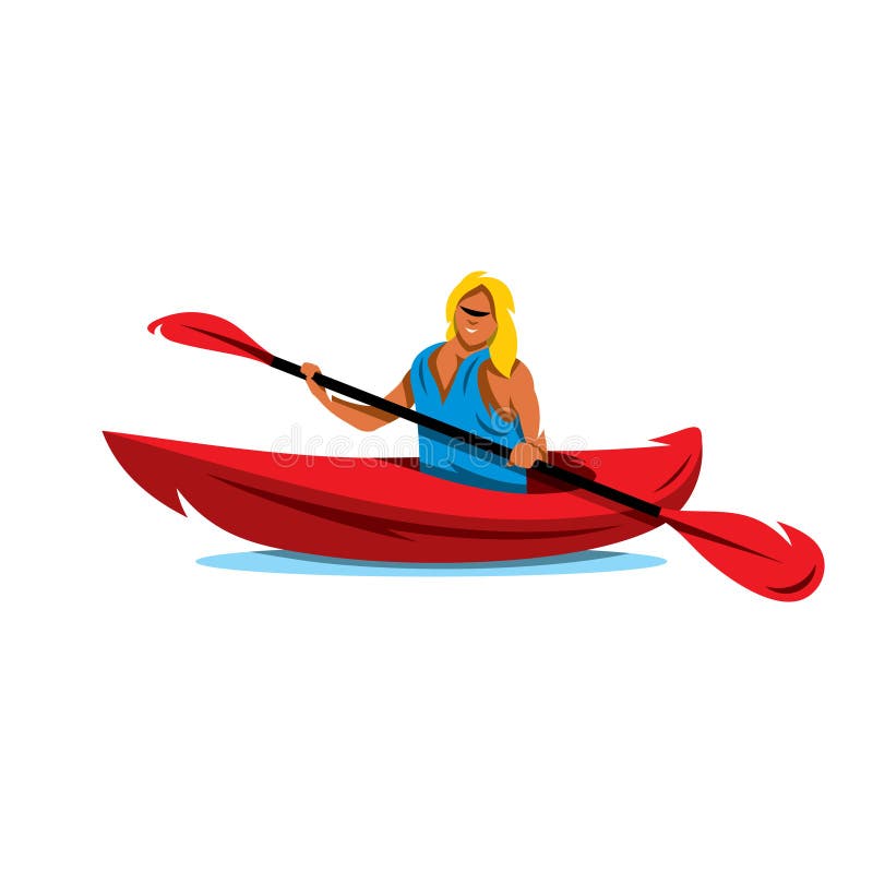 Vector Woman In Canoe. Kayaking Cartoon Illustration 