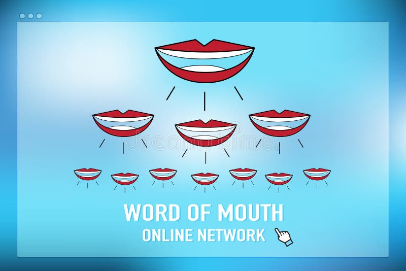 Vector : word of mouth online network on browser screen at blue stock illustration Vector : word of mouth online network on browser screen at blue stock illustration