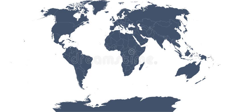 World Map with country boundary in World Eckert I coordinate system vector illustration