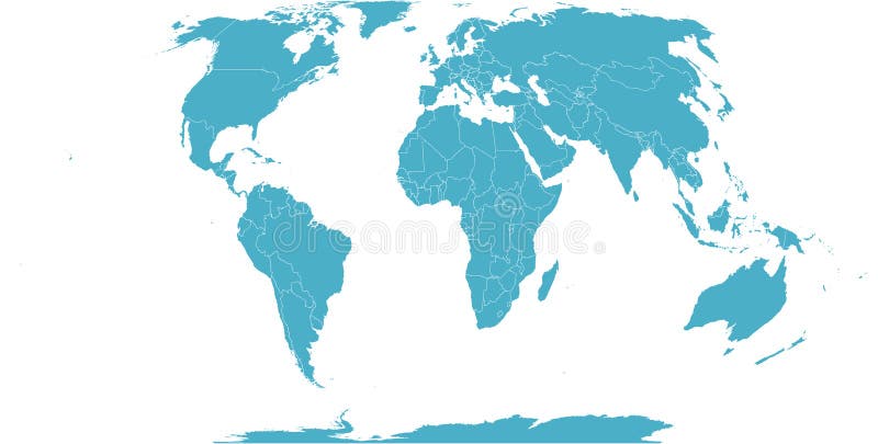 World Map with country boundary in World Eckert VI coordinate system stock illustration