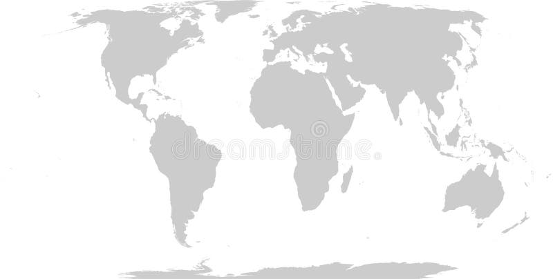 World map with outline in World Eckert IV coordinate system stock illustration