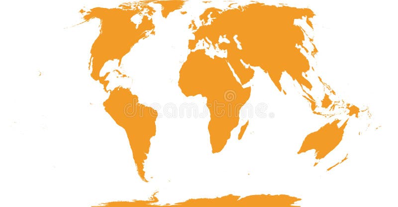 World map with outline in World Eckert II coordinate system royalty free illustration