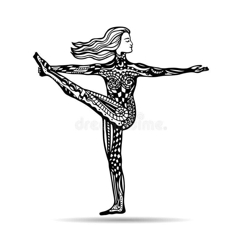 Vector Yoga Illustration in Zentangle Style. Girl in Yoga Pose. Stock ...