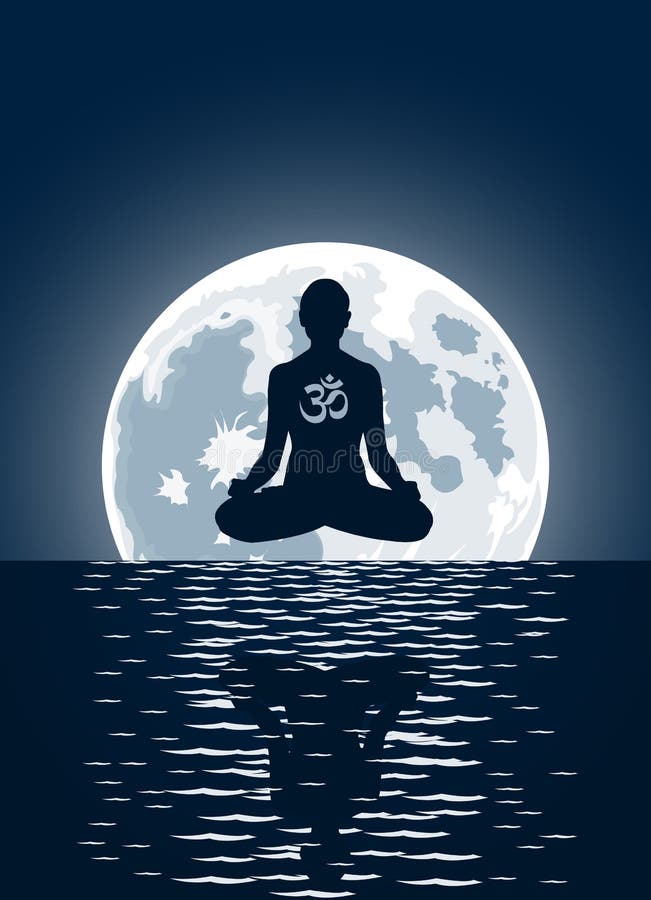 Vector yoga over moon background