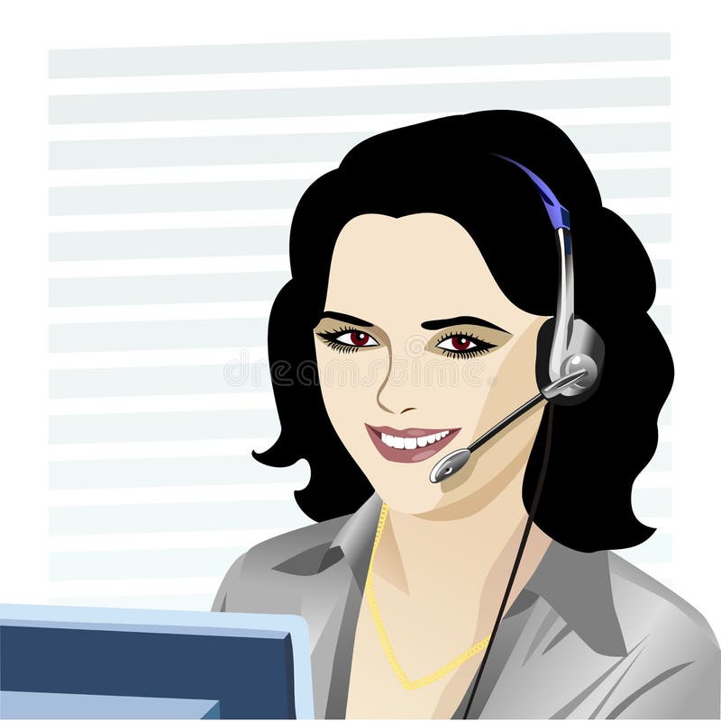 Vector young beautiful girl telephone operator