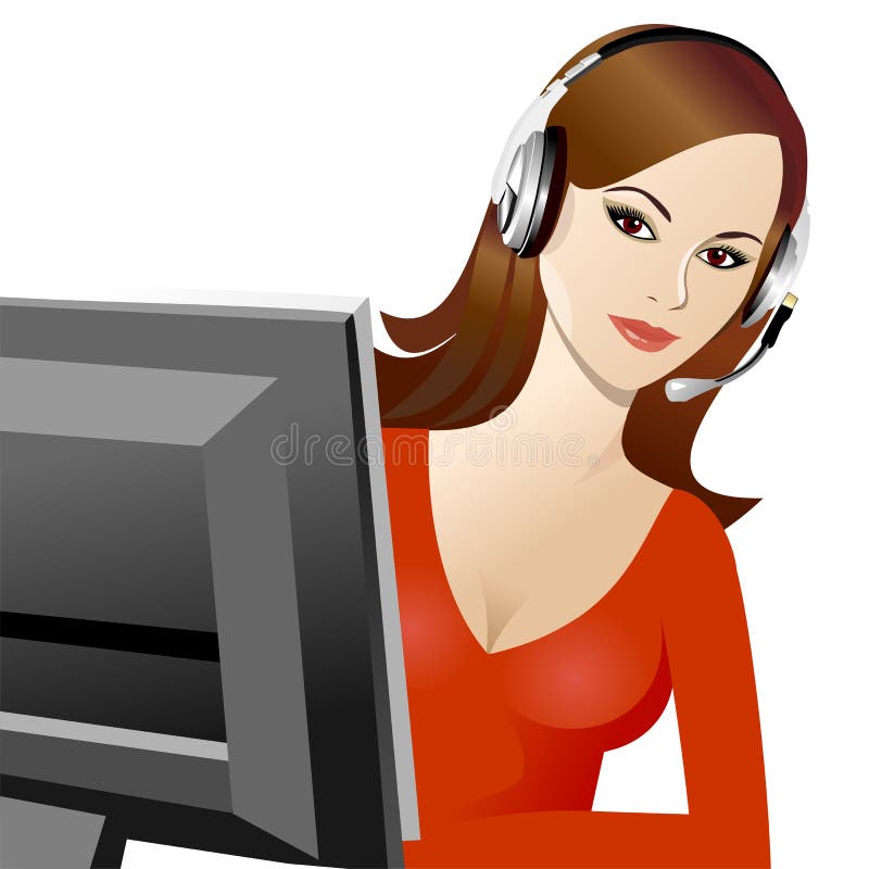 Vector young beautiful girl telephone operator