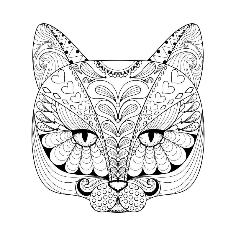 vector zentangle cat print for adult coloring page hand