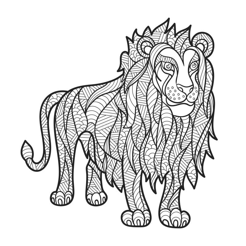 Vector zwart-wit hand getrokken zentagle illustratie van leeuw stock illustratie Vector zwart-wit hand getrokken zentagle illustratie van leeuw stock illustratie