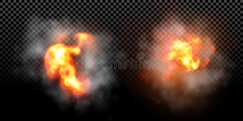 Vector fire explosion effect on black background. Flame blast burst with smoke. Vector fire explosion effect on black background. Flame blast burst with smoke