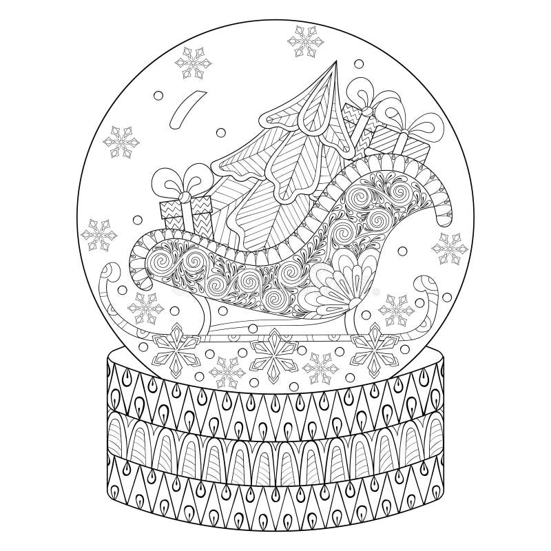 Vector глобус снега zentangle с розвальнями, рождественской елкой и подарком бесплатная иллюстрация Vector глобус снега zentangle с розвальнями, рождественской елкой и подарком бесплатная иллюстрация