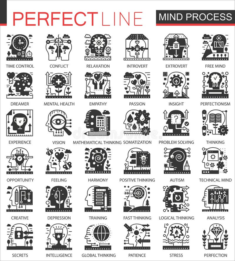 Vector значки концепции черноты процесса разума мозга мини и infographic комплект символов иллюстрация вектора Vector значки концепции черноты процесса разума мозга мини и infographic комплект символов иллюстрация вектора