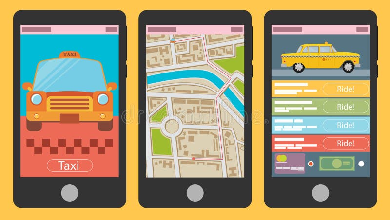 Vector иллюстрация передвижного app для записывая такси иллюстрация вектора Vector иллюстрация передвижного app для записывая такси иллюстрация вектора