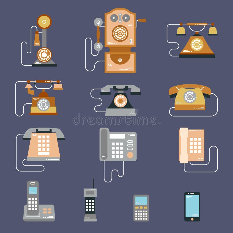Vector иллюстрация развития коммуникационных устройств от классического телефона к современному мобильному телефону Ретро винтажн бесплатная иллюстрация Vector иллюстрация развития коммуникационных устройств от классического телефона к современному мобильному телефону Ретро винтажн бесплатная иллюстрация