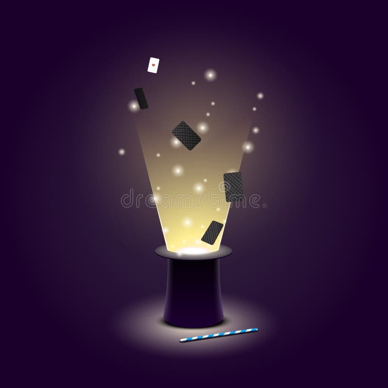 Vector иллюстрация шляпы волшебника с карточками летания играя бесплатная иллюстрация Vector иллюстрация шляпы волшебника с карточками летания играя бесплатная иллюстрация