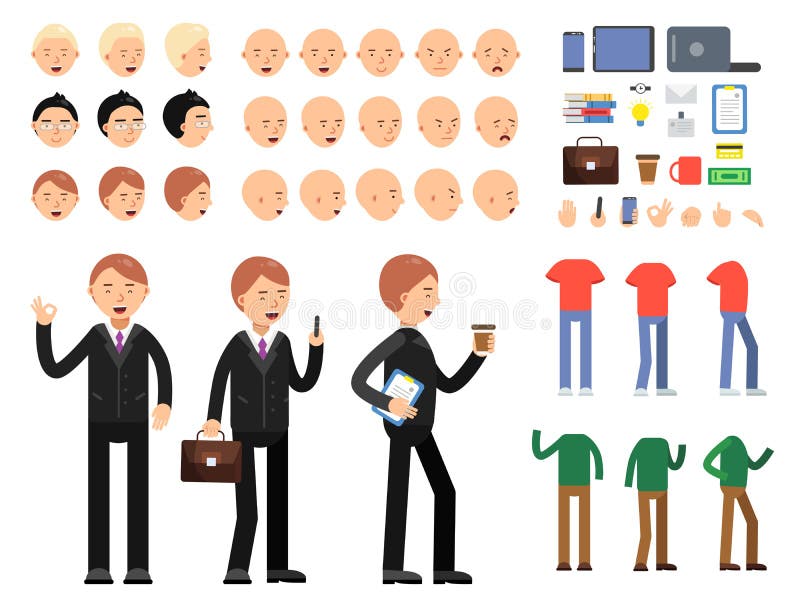 Vectoraannemer van bedrijfskarakters De mensen in kostuum met verschillende emoties en stelt royalty-vrije illustratie Vectoraannemer van bedrijfskarakters De mensen in kostuum met verschillende emoties en stelt royalty-vrije illustratie